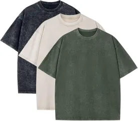 3 Pack Oversized T Shirts for Men Stone Washed Vintage Graphic Tees Heavyweight Cotton Shirts Loose Fit Casual Tshirts
