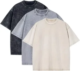 3 Pack Oversized T Shirts for Men Stone Washed Vintage Graphic Tees Heavyweight Cotton Shirts Loose Fit Casual Tshirts