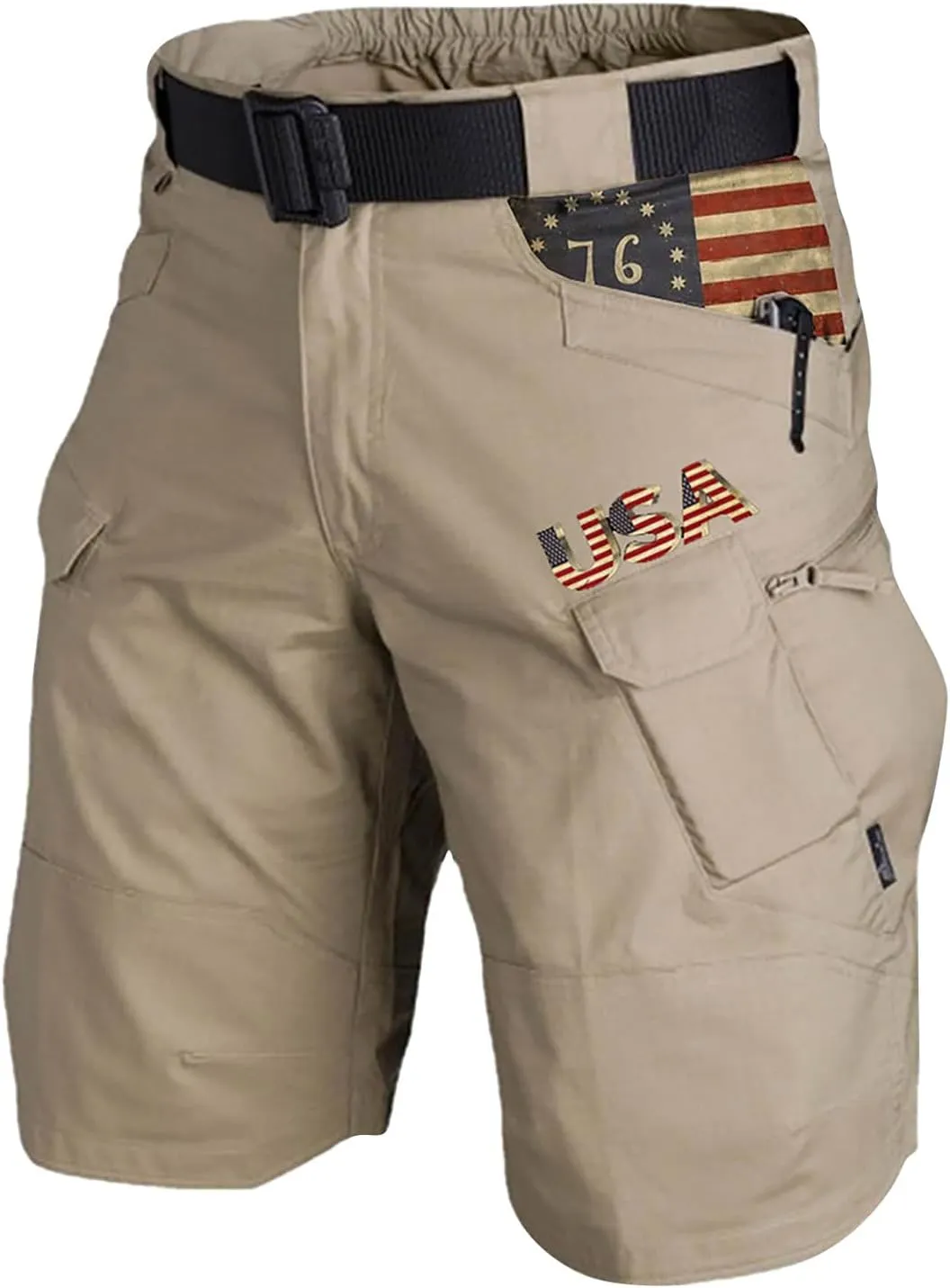 4th of July Cargo Shorts for Men Graphic Expandable Waistband Shorts Patriotic Zipper Pockets Outdoor Pants