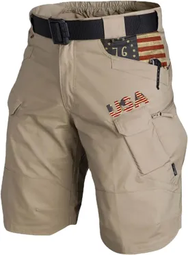 4th of July Cargo Shorts for Men Graphic Expandable Waistband Shorts Patriotic Zipper Pockets Outdoor Pants