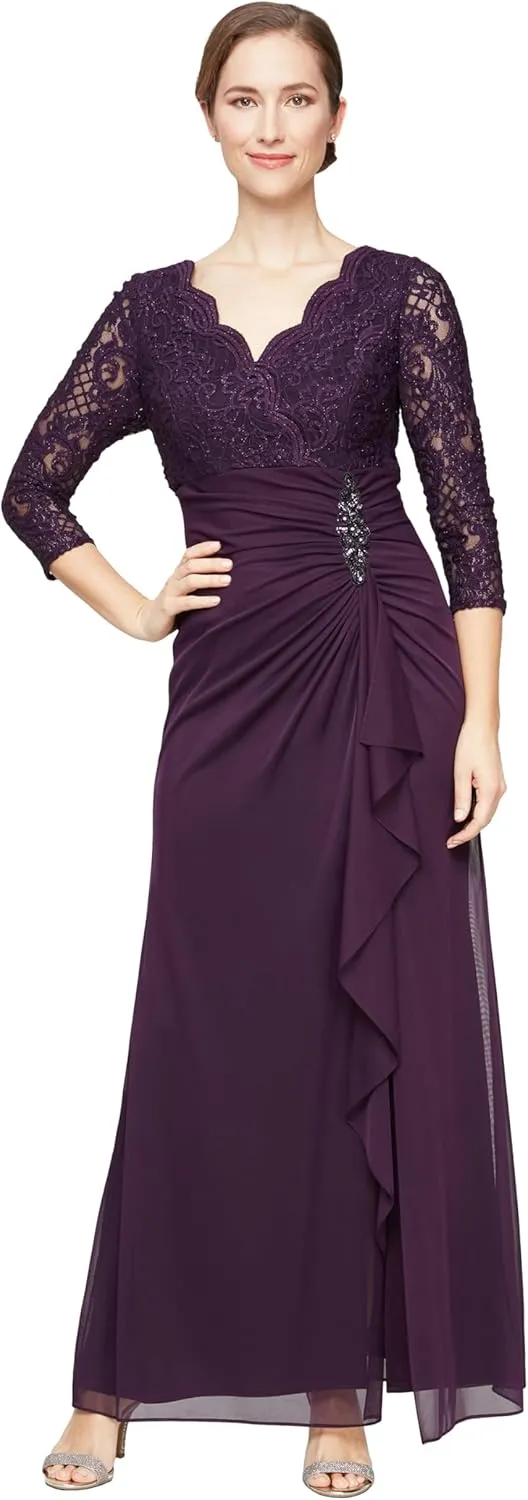 Alex Evenings Women's Long Lace Top Empire Waist Dress
