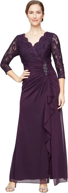 Alex Evenings Women's Long Lace Top Empire Waist Dress