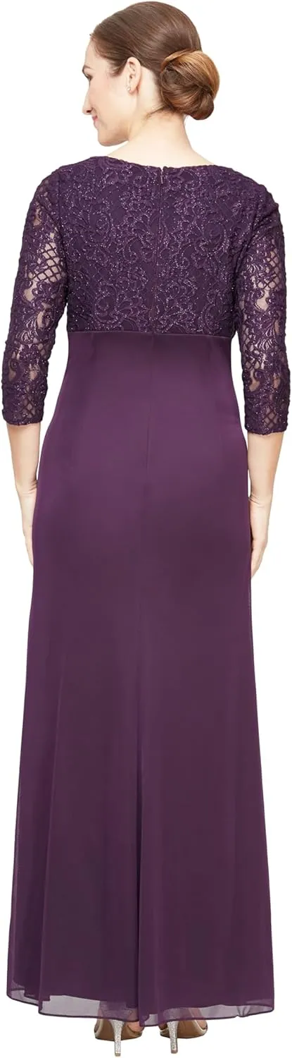 Alex Evenings Women's Long Lace Top Empire Waist Dress