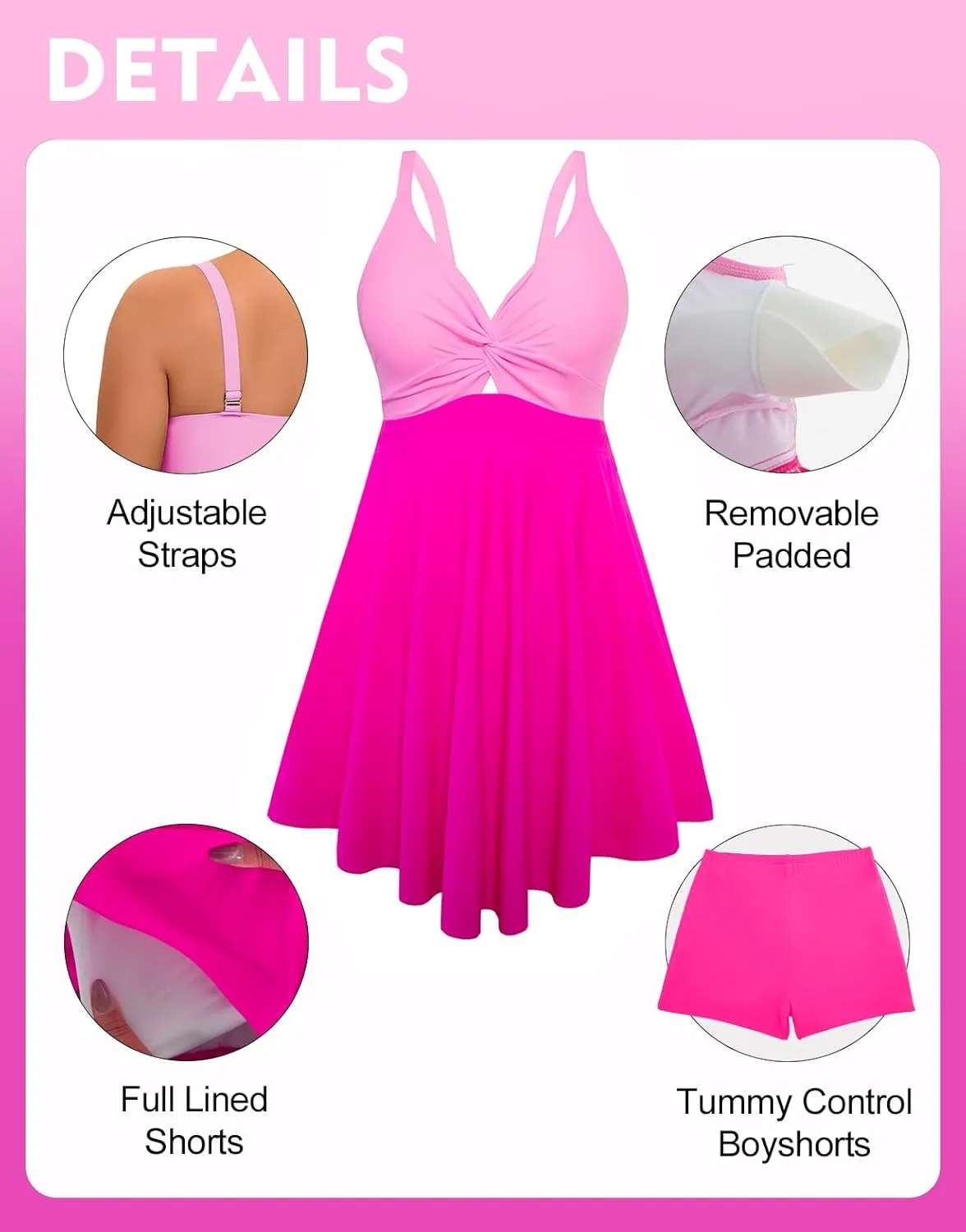 Arolina Plus Size Bathing Suit for Women Swim Dress Tummy Control Swimsuits Two Piece Flowy Tankini with Shorts