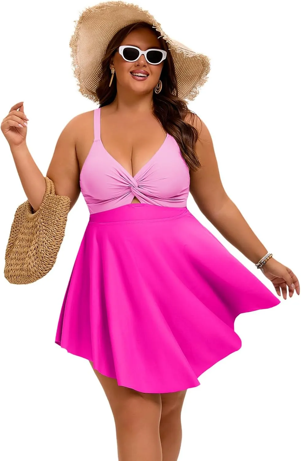 Arolina Plus Size Bathing Suit for Women Swim Dress Tummy Control Swimsuits Two Piece Flowy Tankini with Shorts