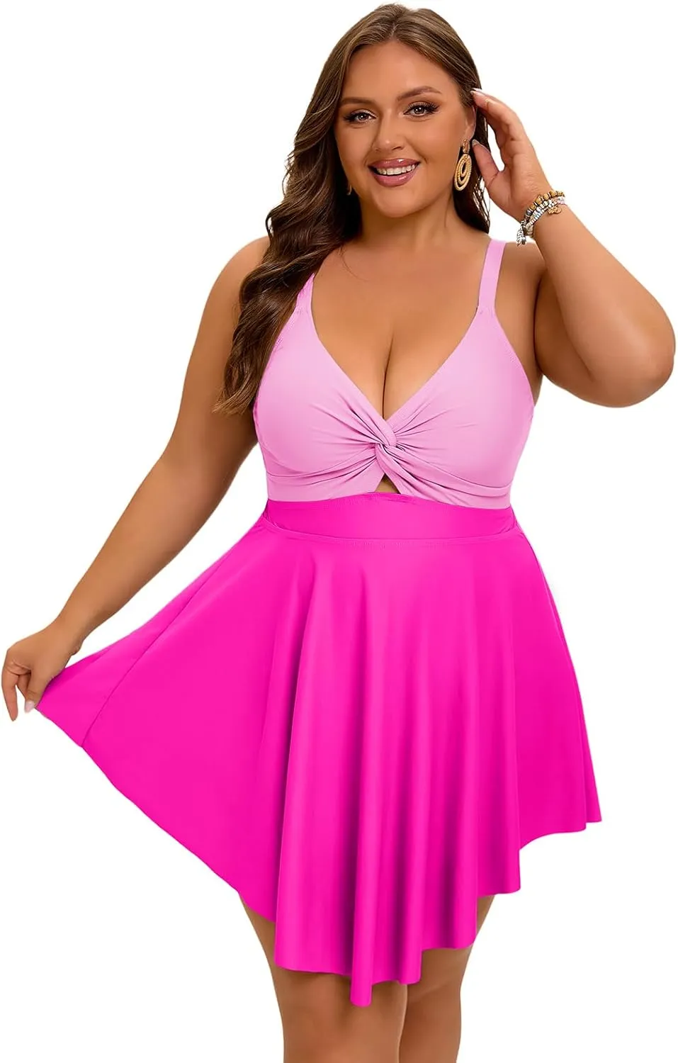 Arolina Plus Size Bathing Suit for Women Swim Dress Tummy Control Swimsuits Two Piece Flowy Tankini with Shorts
