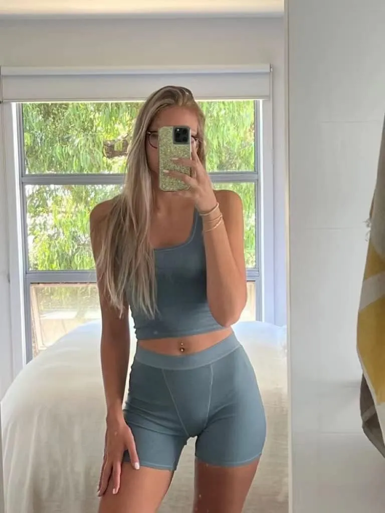 AYWA Casual Workout Sets Two Piece Outfits for Women Ribbed Crop Tank Top High Waist Leggings Active Wear