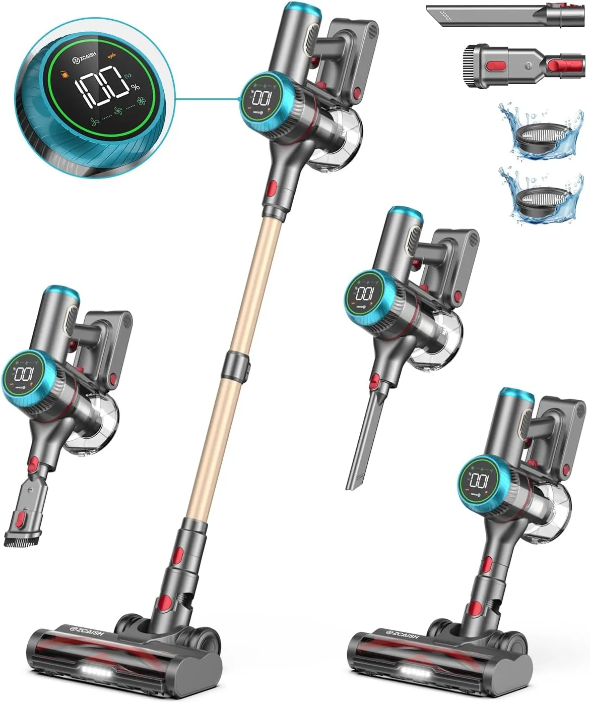 Cordless Vacuum Cleaner, 550W 45KPA 60 Mins Runtime Vacuum Cleaners for Home with Smart Display, Stick Vacuum with Charging Dock Station Removable Battery, Handheld Vacuum for Pet Hair/Carpet/Floor
