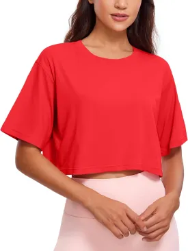 CRZ YOGA Women's Pima Cotton Workout Crop Tops Short Sleeve Yoga Shirts Casual Athletic Running T-Shirts