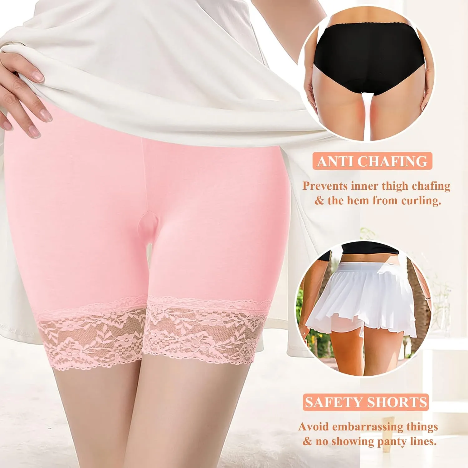 DERCA Womens Lace Slip Shorts for Under Dresses Anti Chafing Underwear Mid Thigh Boyshorts Panties Under Skirts