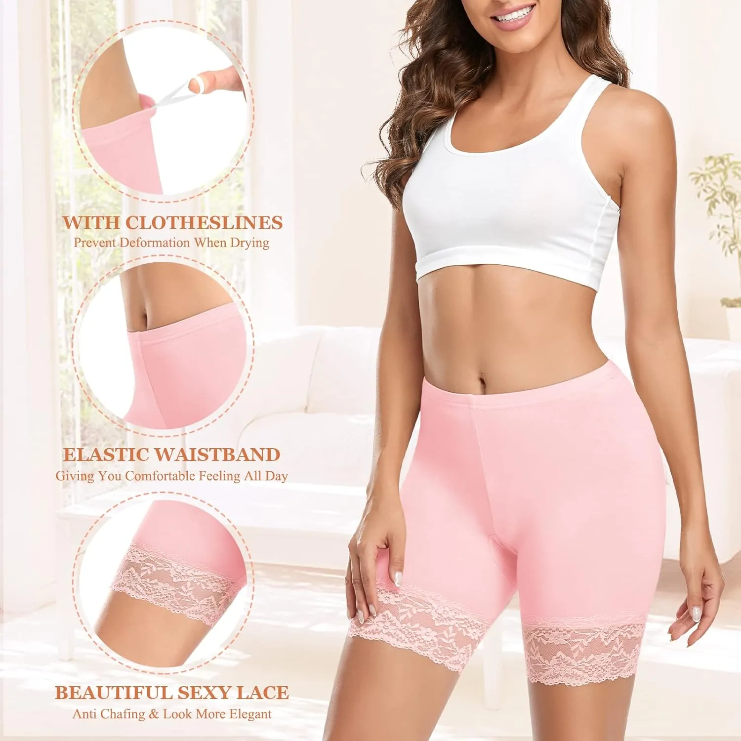 DERCA Womens Lace Slip Shorts for Under Dresses Anti Chafing Underwear Mid Thigh Boyshorts Panties Under Skirts