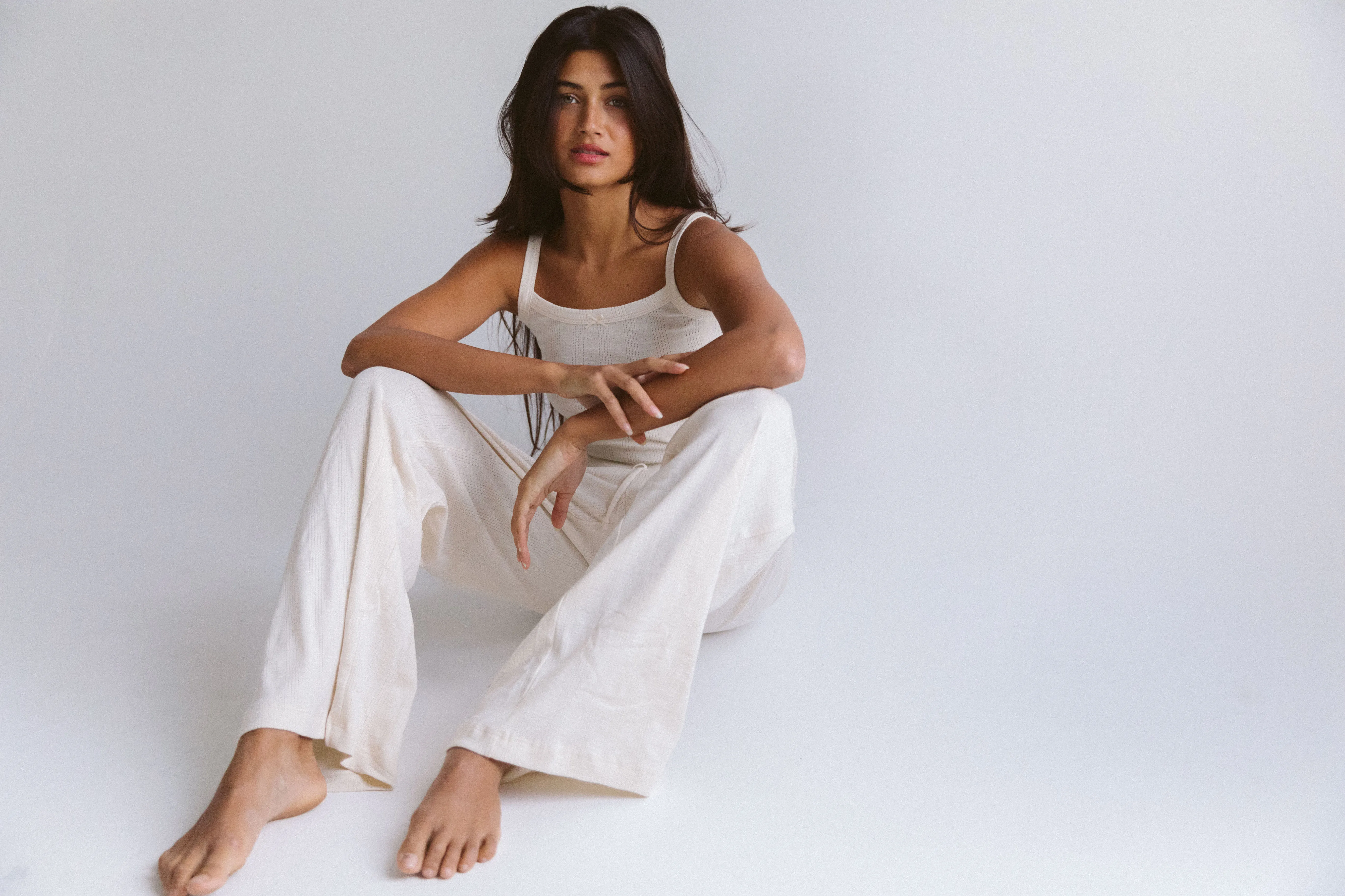 DRAWSTRING POINTELLE PANT IN GOSSAMER