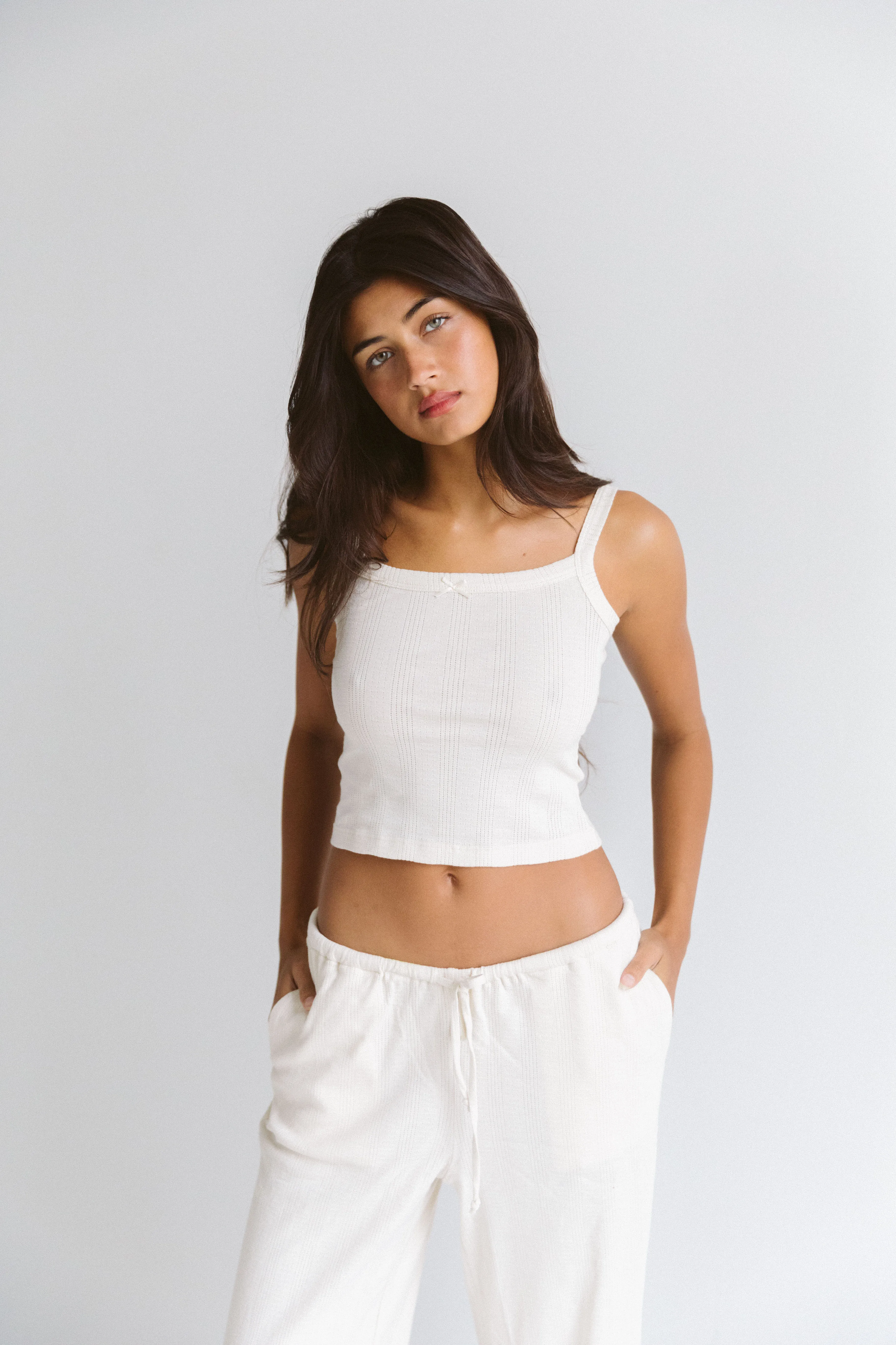 DRAWSTRING POINTELLE PANT IN GOSSAMER