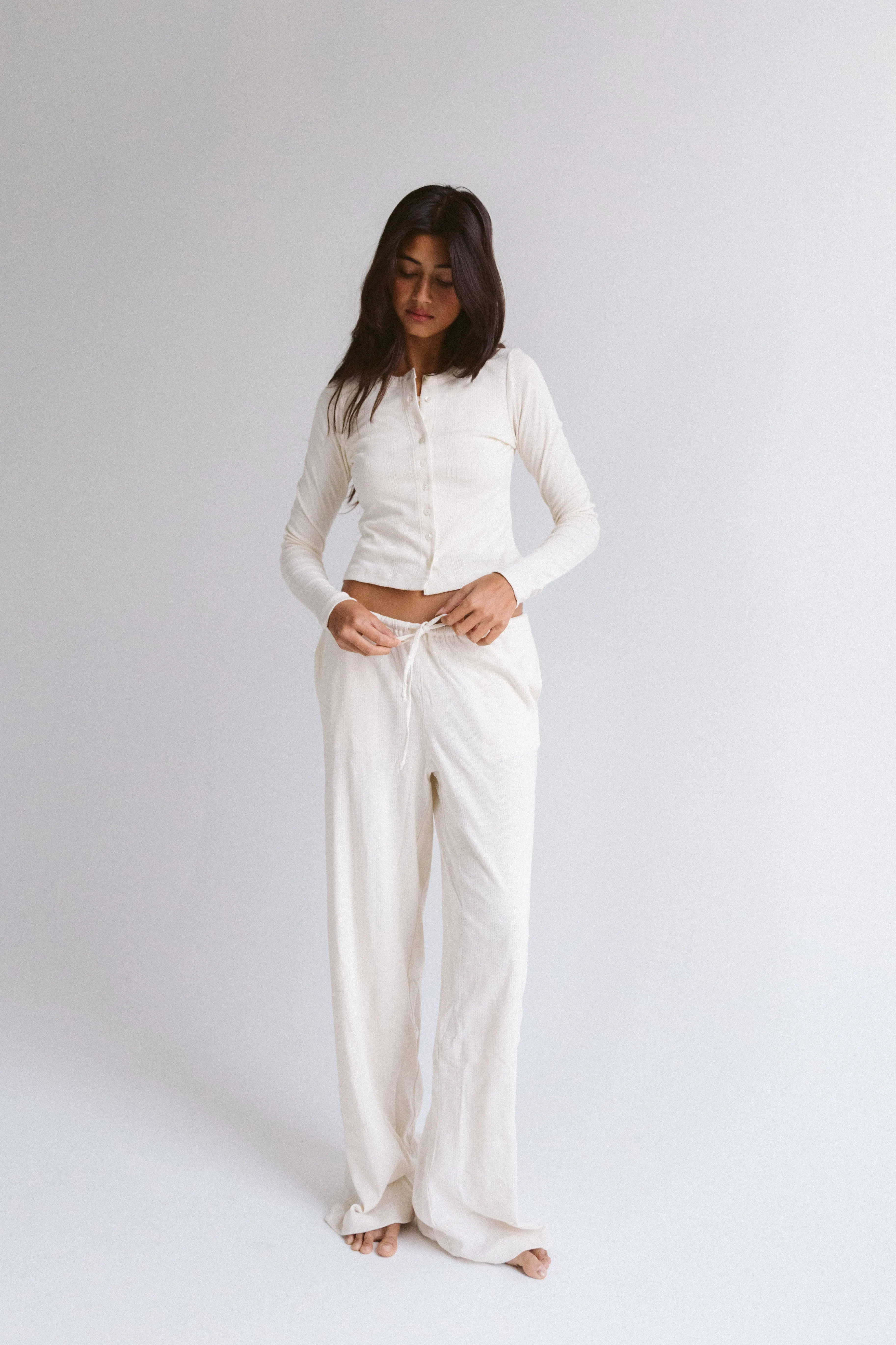 DRAWSTRING POINTELLE PANT IN GOSSAMER