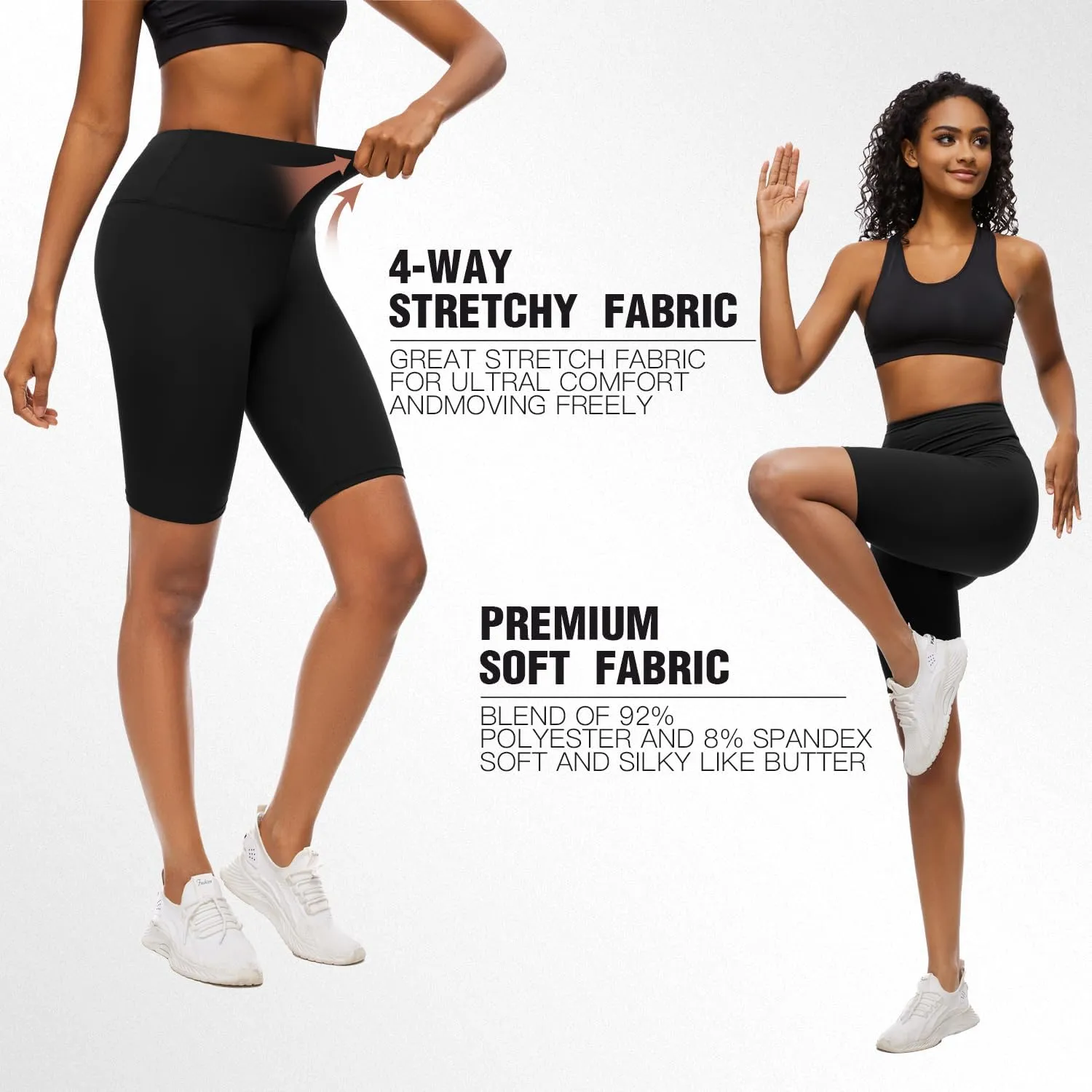 FULLSOFT 8" High Waisted Biker Shorts for Women-Tummy Control Athletic Workout Running Yoga Gym Dance Shorts