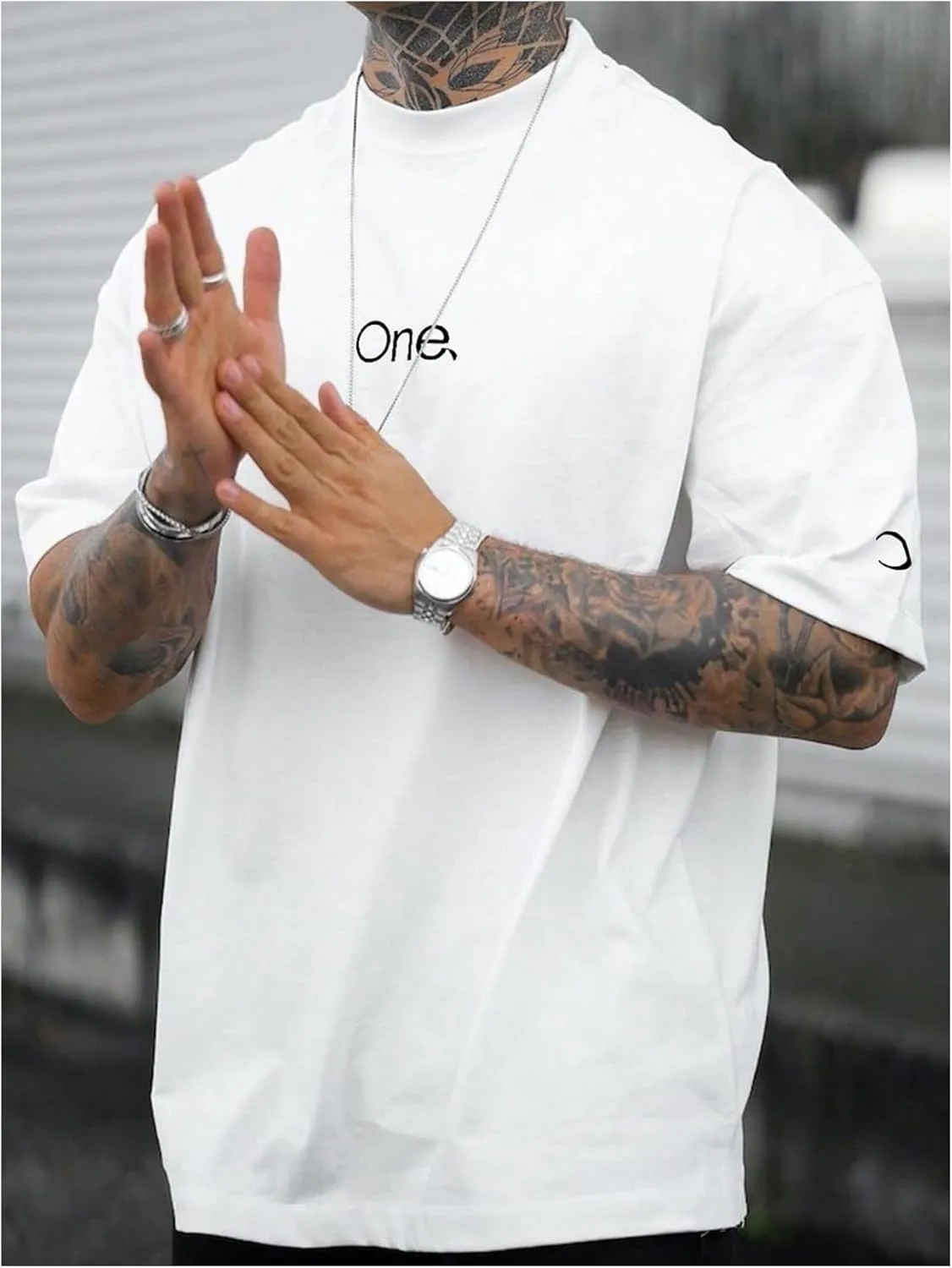 GORGLITTER Men's Crewneck T Shirt Letter Graphic Short Sleeve Casual Drop Shoulder Oversized Tee