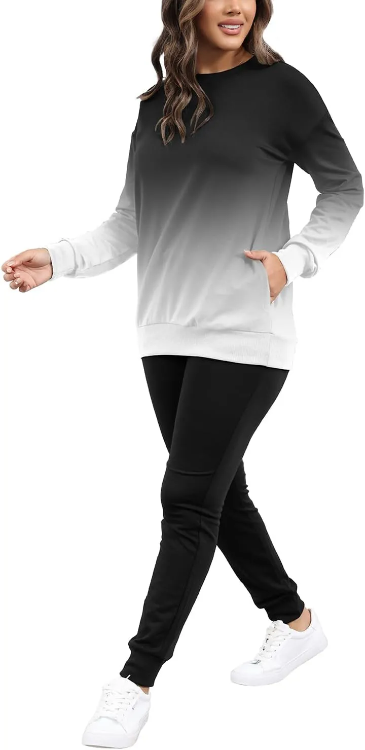 HBQ Two Piece Outfits For Women Casual Long Sleeve Sweatsuits Jogger Tracksuits Lounge Sets With Pockets
