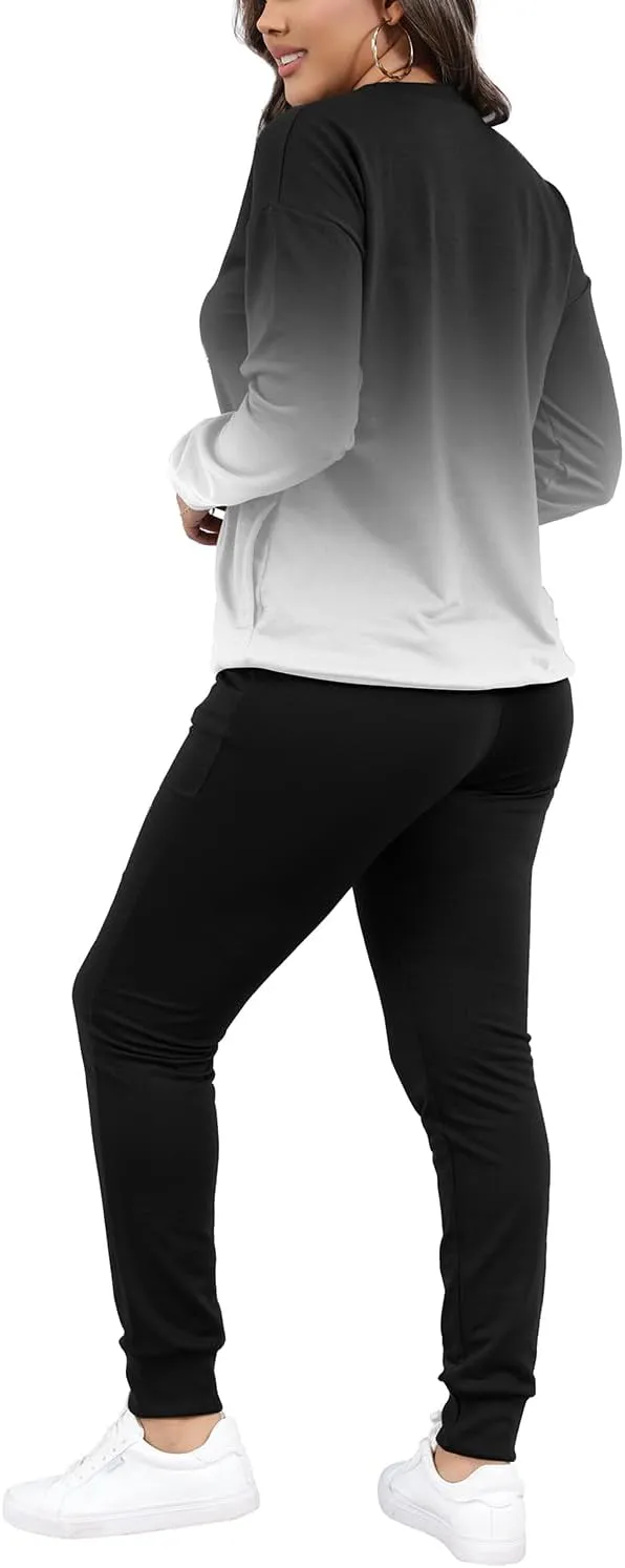 HBQ Two Piece Outfits For Women Casual Long Sleeve Sweatsuits Jogger Tracksuits Lounge Sets With Pockets
