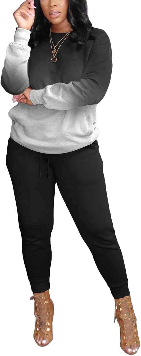 HBQ Two Piece Outfits For Women Casual Long Sleeve Sweatsuits Jogger Tracksuits Lounge Sets With Pockets