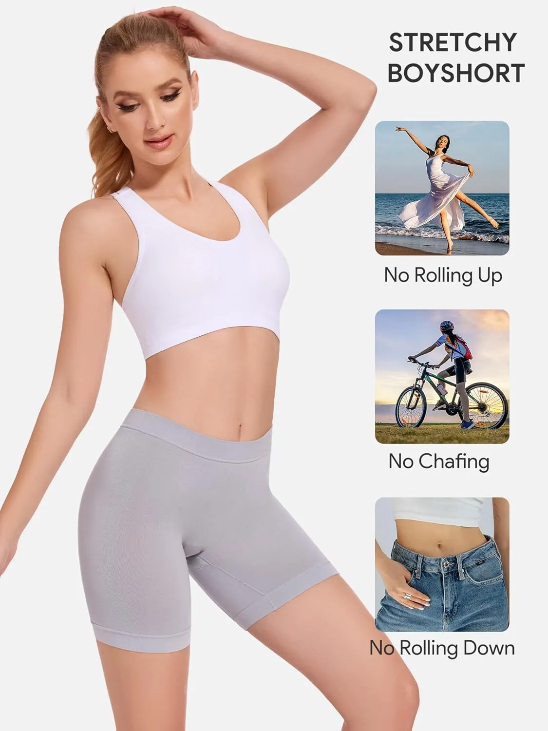 HBselect Cotton Boxer Shorts Underwear Boy Shorts Panties Anti Chafing Yoga Bike Shorts 4 Pack (Regular & Plus Size)