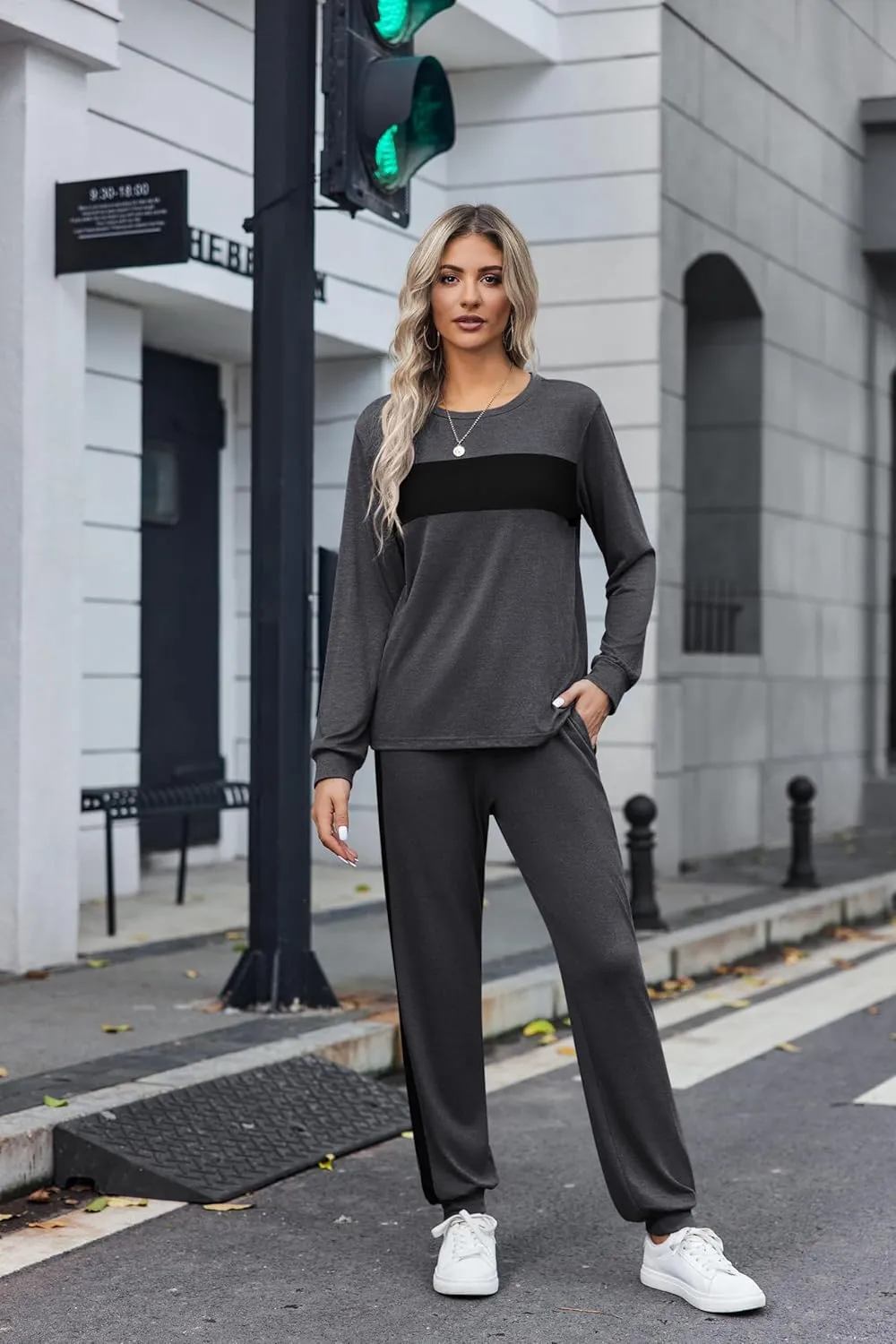 HOTOUCH Women's Two Piece Outfit Long Sleeve Crewneck Pullover Tops And Long Pants Tracksuit 2023 Fashion Sweatshirts