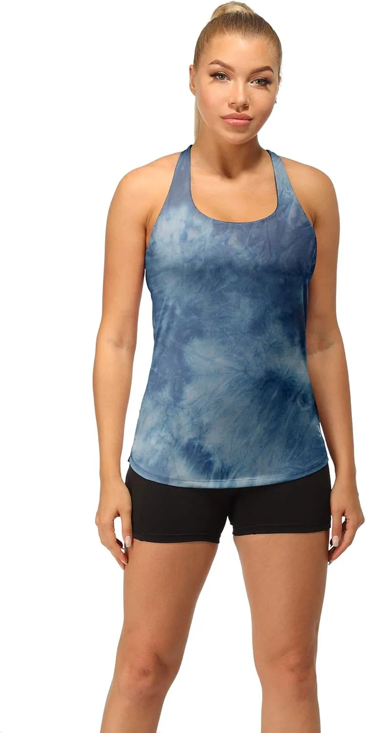 icyzone Built in Bra Workout Tank Tops for Women - Open Back Strappy Athletic Yoga Tops Exercise Running Gym Shirts
