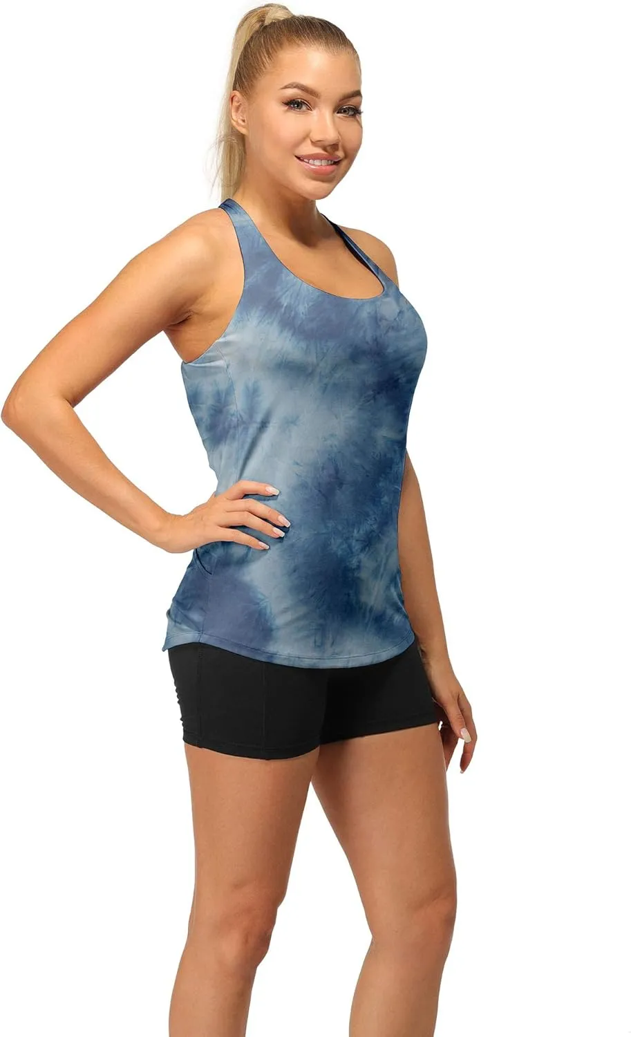 icyzone Built in Bra Workout Tank Tops for Women - Open Back Strappy Athletic Yoga Tops Exercise Running Gym Shirts