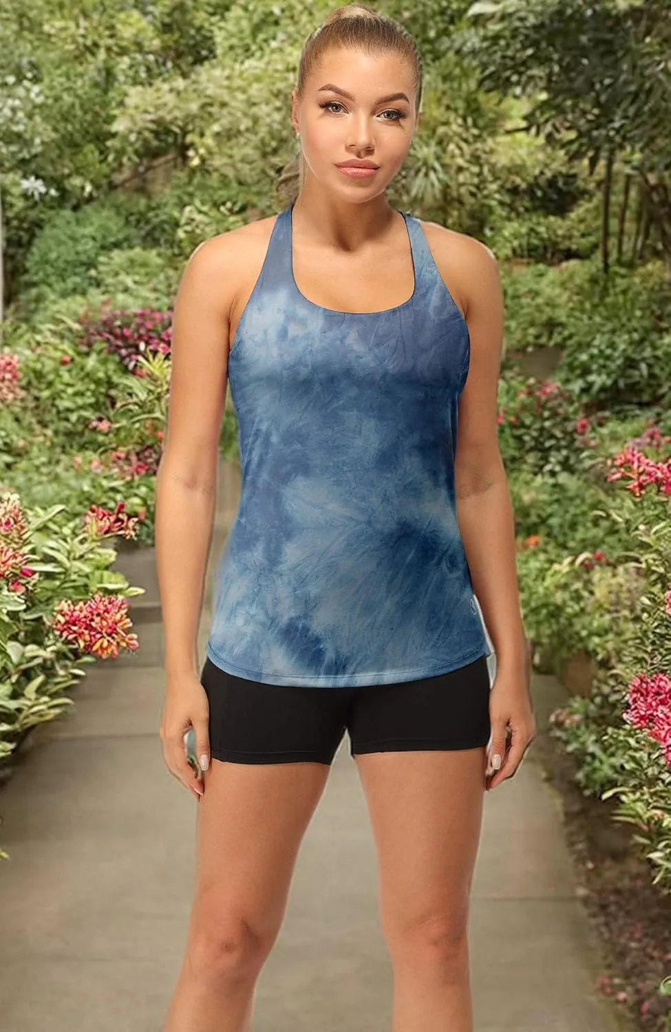 icyzone Built in Bra Workout Tank Tops for Women - Open Back Strappy Athletic Yoga Tops Exercise Running Gym Shirts