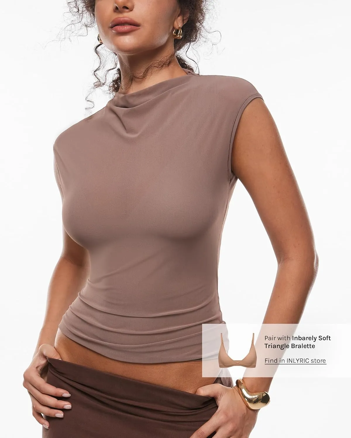 INLYRIC Women's Cosnufy Mesh Sheer Mock Turtle Neck Tank Tops See Through Sleeveless Sexy Summer Going Out Tops