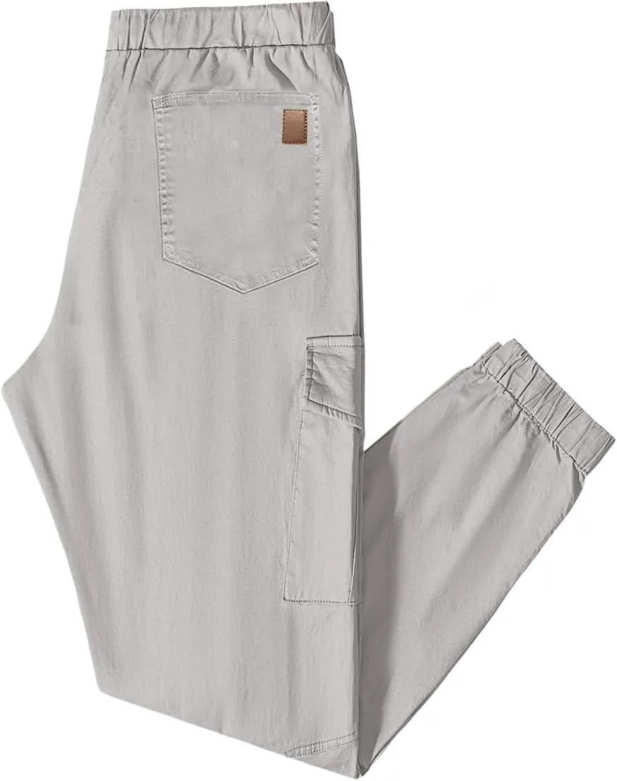 JMIERR Mens Fashion Cargo Pants - Casual Cotton Tapered Stretch Twill Drawstring Athletic Joggers Sweatpants with 6 Pockets