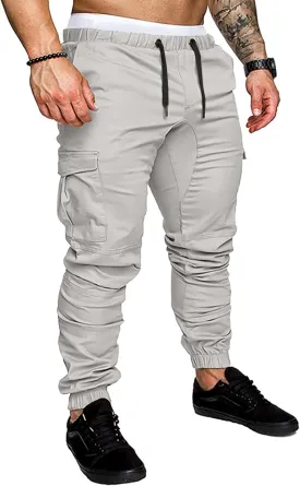 JMIERR Mens Fashion Cargo Pants - Casual Cotton Tapered Stretch Twill Drawstring Athletic Joggers Sweatpants with 6 Pockets