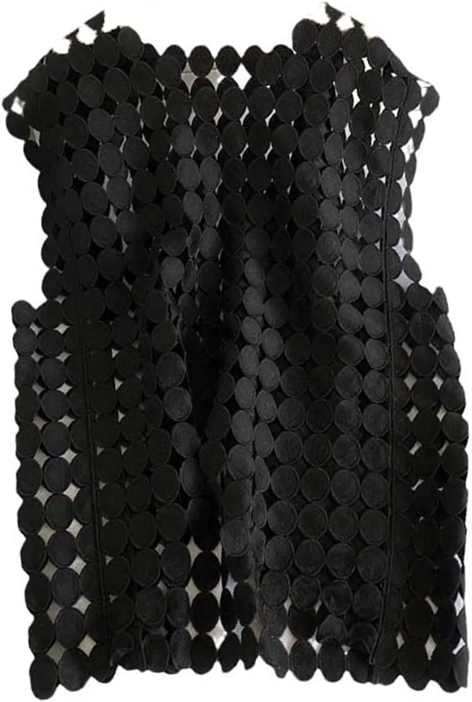JXQXHCFS Women Cotton Crochet Lace Tops Pattern Sleeveless Openwork Casual Loose Vest French Style Pointelle Knit Tops