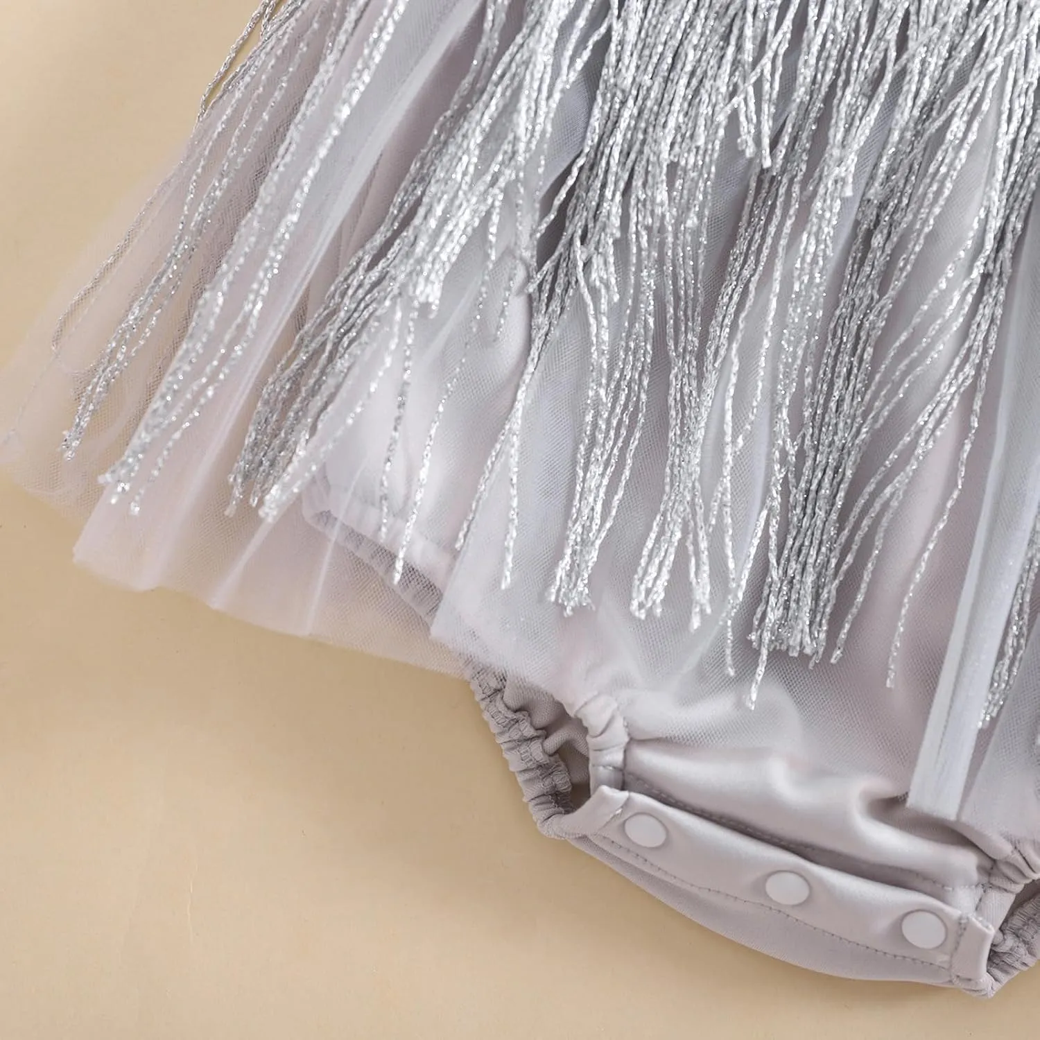 KMBANGI Toddler Baby Girl Sequin Fringe Romper Dress Puff Short Sleeve Sparkly Romper Birthday Princess Outfit Summer Clothes