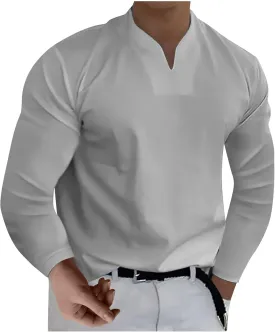Long Sleeve T Shirt Men Big and Tall Oversized V Neck Fall Shirts Baggy Solid Shirts Big and Tall Fall Tshirts