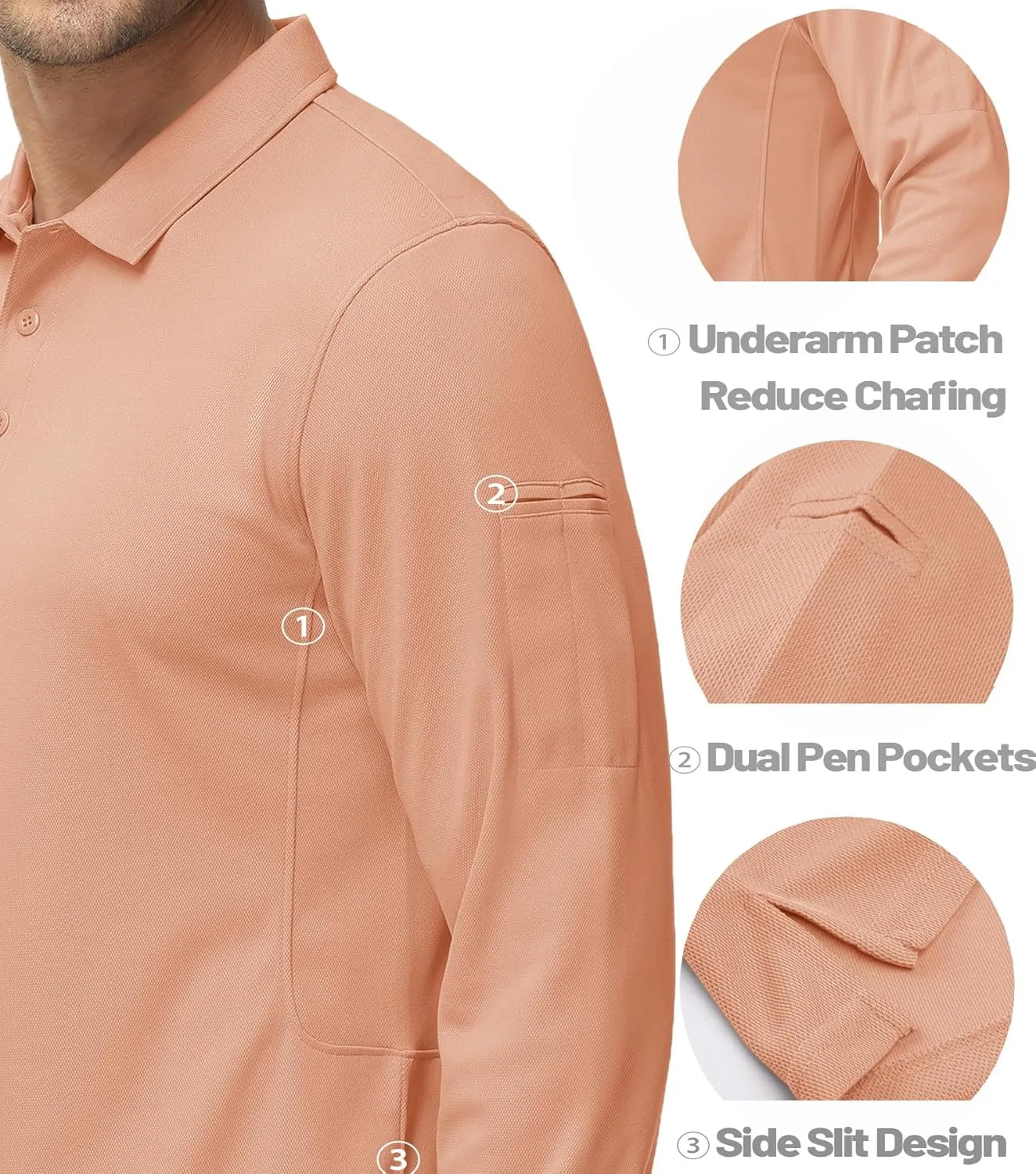 MAGCOMSEN Men's Polo Shirts 3 Button Quick Dry Performance Long Sleeve Tactical Shirts Pique Jersey Golf Shirt
