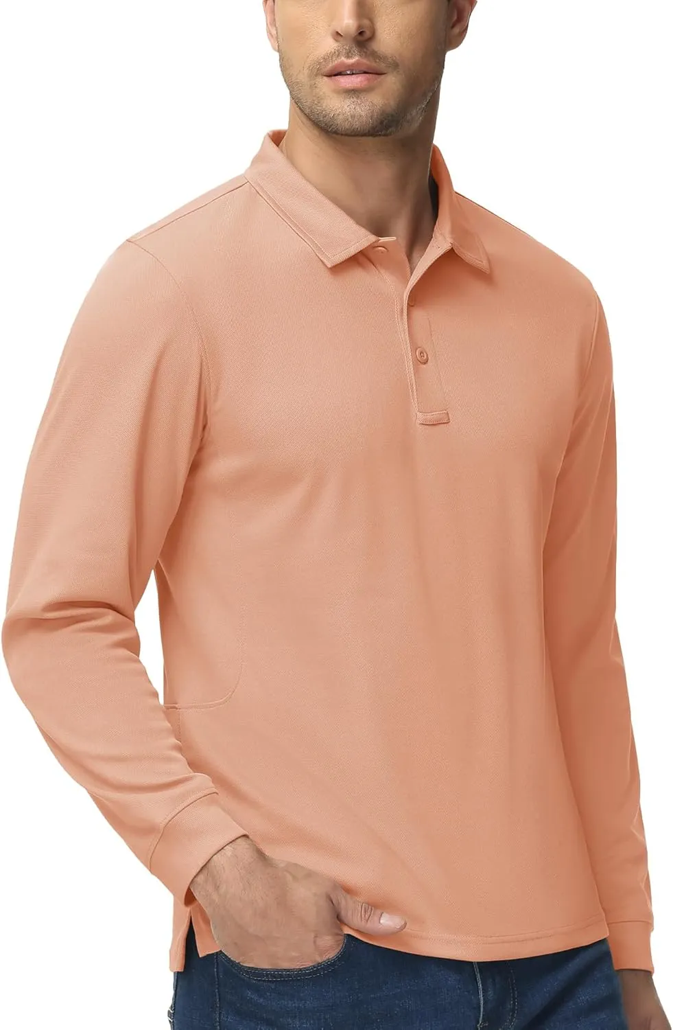 MAGCOMSEN Men's Polo Shirts 3 Button Quick Dry Performance Long Sleeve Tactical Shirts Pique Jersey Golf Shirt
