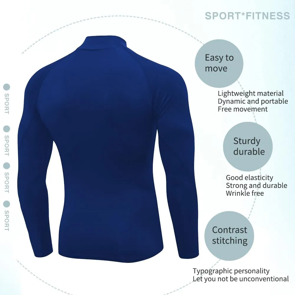 Men's Athletic Compression Shirts Long Sleeve Workout T-Shirt Mock Turtleneck Base Layer Undershirt Tops