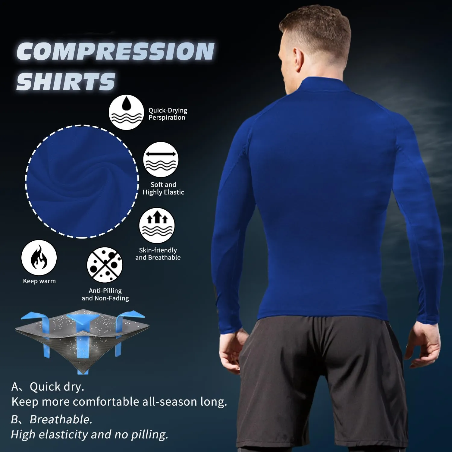 Men's Athletic Compression Shirts Long Sleeve Workout T-Shirt Mock Turtleneck Base Layer Undershirt Tops