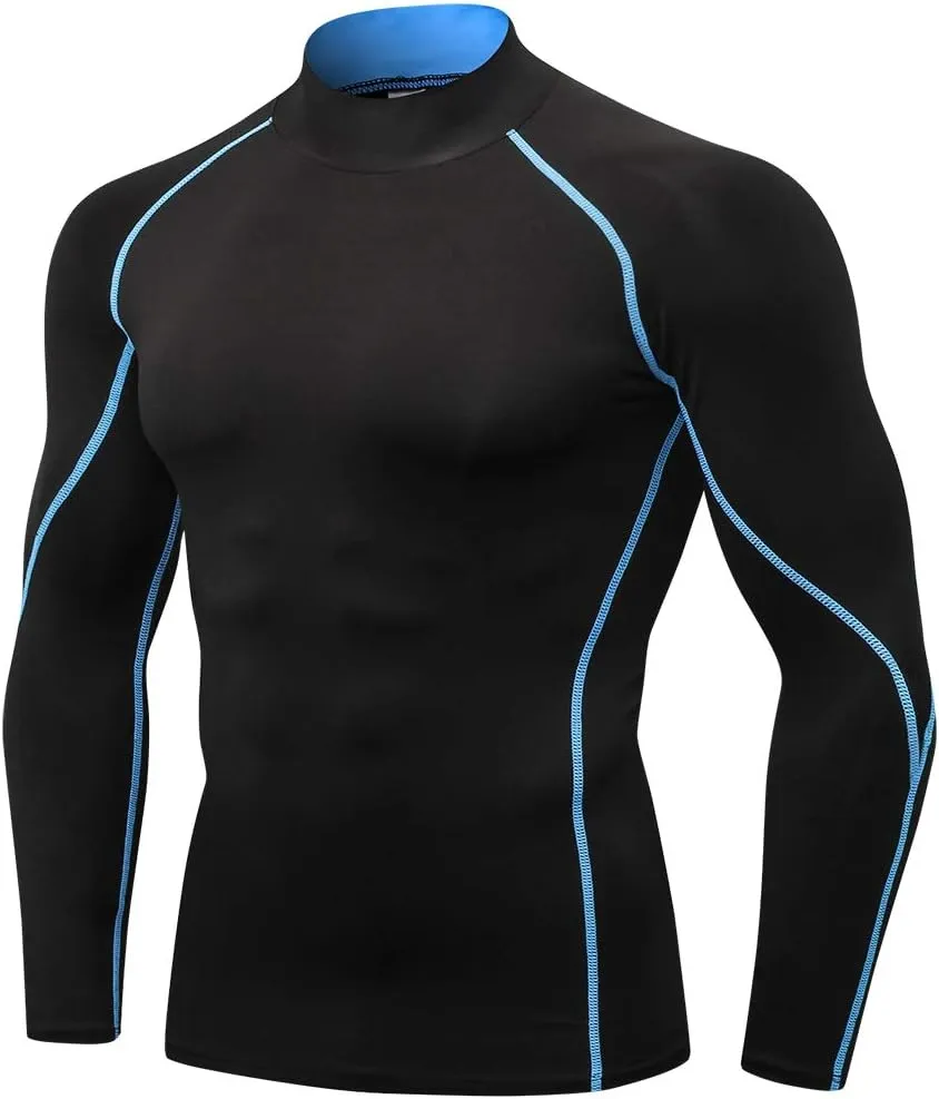 Men's Athletic Compression Shirts Long Sleeve Workout T-Shirt Mock Turtleneck Base Layer Undershirt Tops