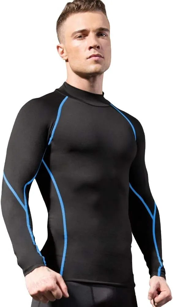 Men's Athletic Compression Shirts Long Sleeve Workout T-Shirt Mock Turtleneck Base Layer Undershirt Tops