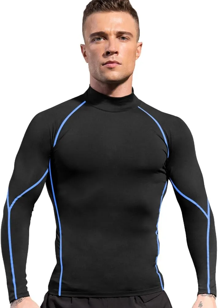 Men's Athletic Compression Shirts Long Sleeve Workout T-Shirt Mock Turtleneck Base Layer Undershirt Tops
