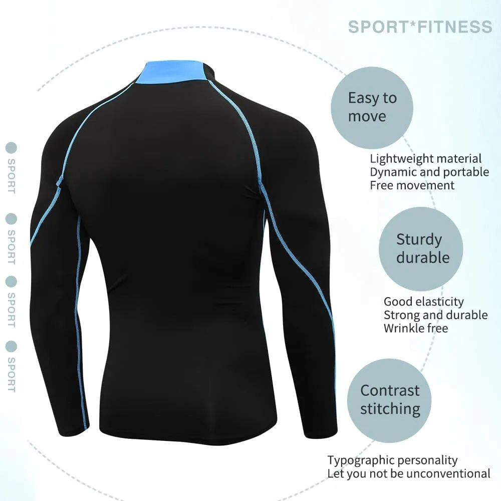 Men's Athletic Compression Shirts Long Sleeve Workout T-Shirt Mock Turtleneck Base Layer Undershirt Tops