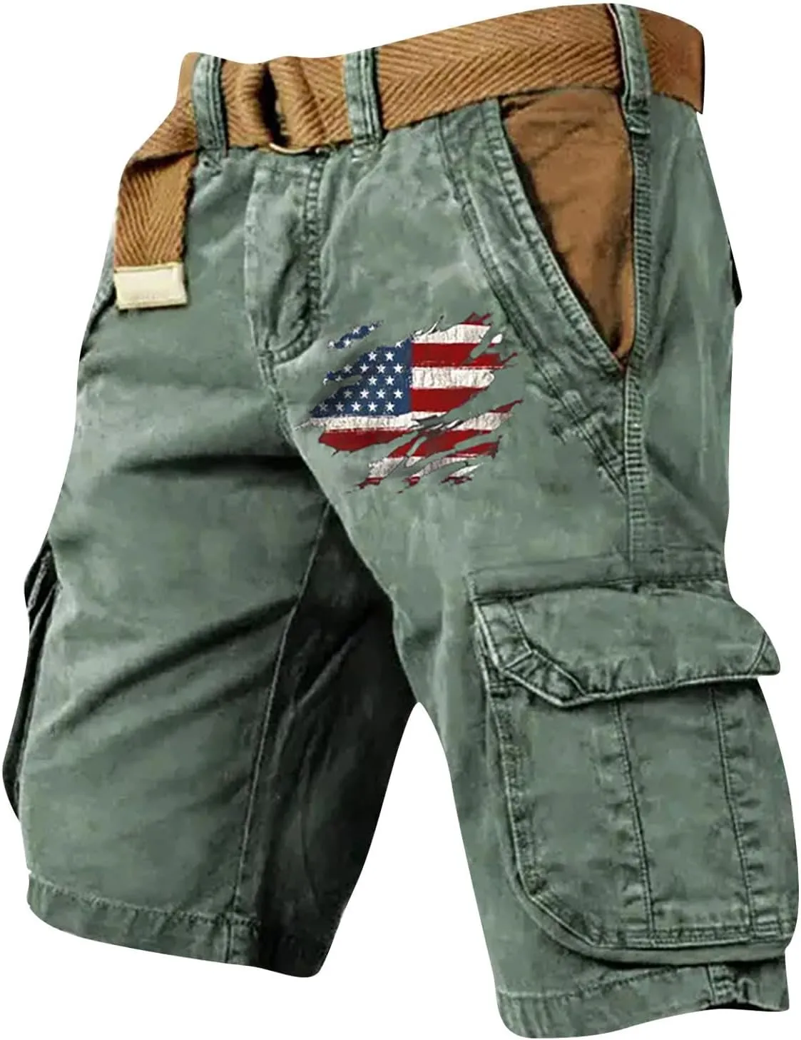 Men's Independence Day Shorts 4th of July Patriotic Cargo Shorts Casual Zipper Short Pant with Multi-Pocket