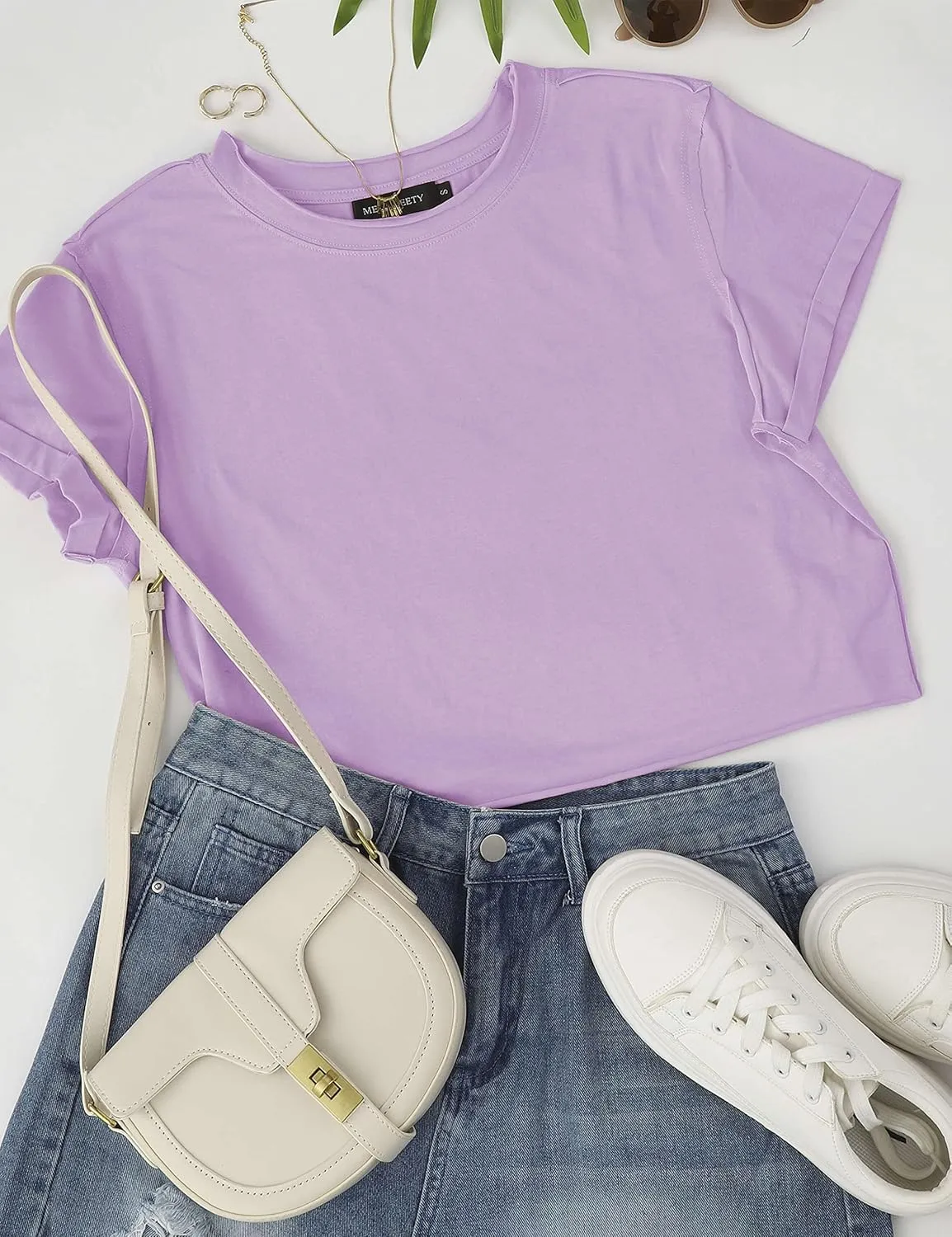 MEROKEETY Womens 2025 Summer Short Sleeve Crewneck Crop Tops Casual Solid T-Shirts