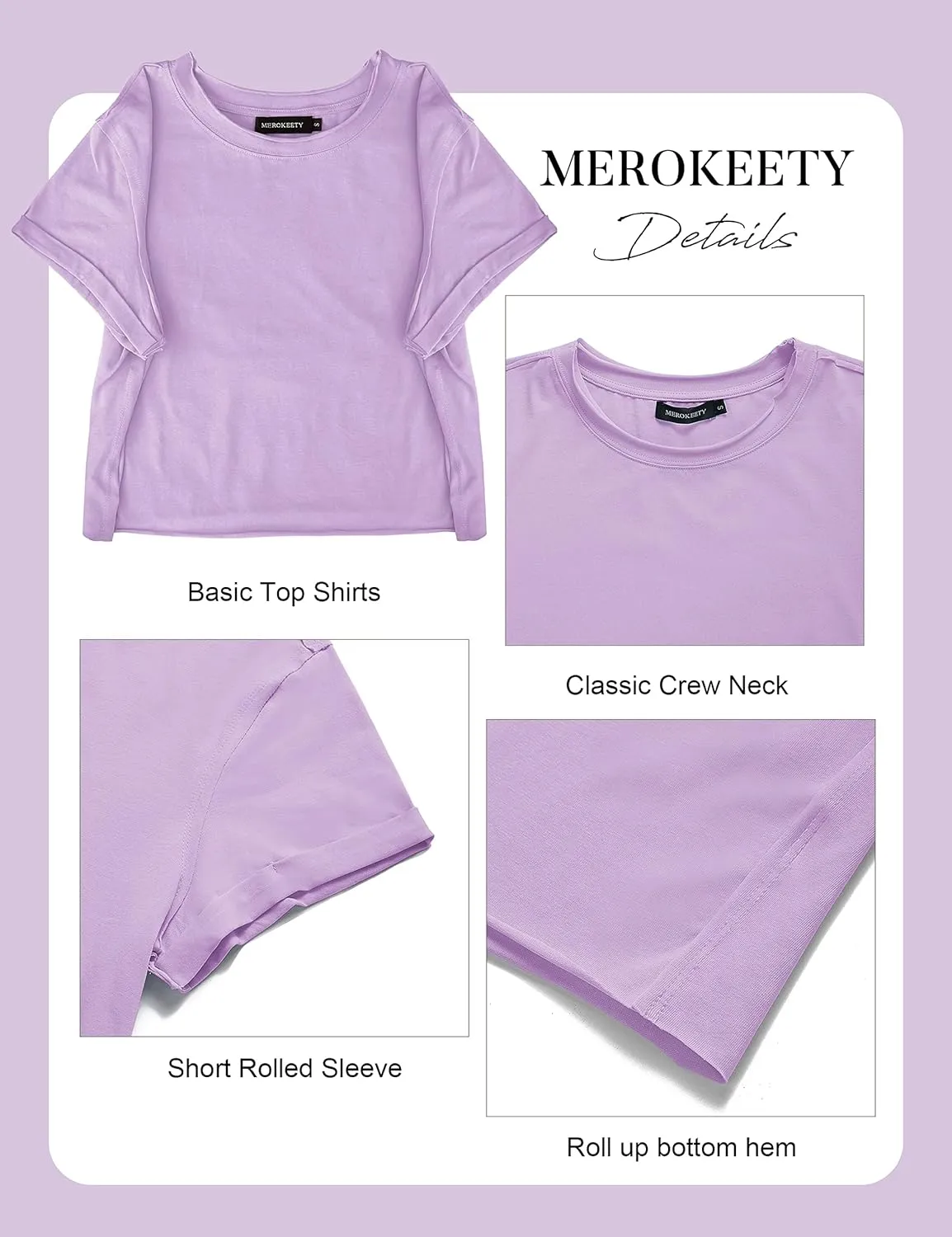 MEROKEETY Womens 2025 Summer Short Sleeve Crewneck Crop Tops Casual Solid T-Shirts