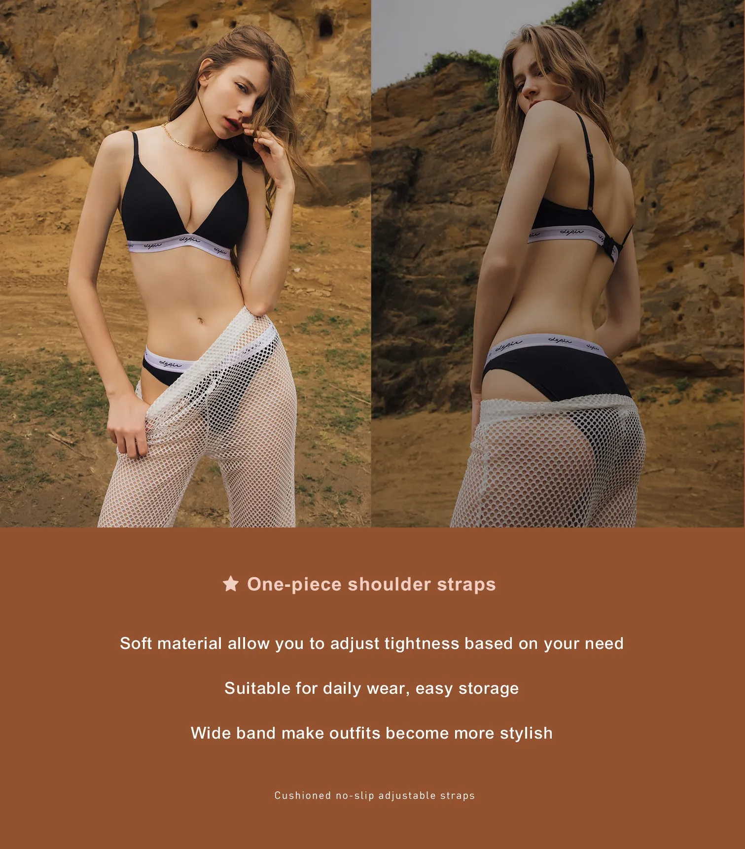 MODISH - Deep V Beauty Plunge Wireless Cotton Comfy Bra Set White