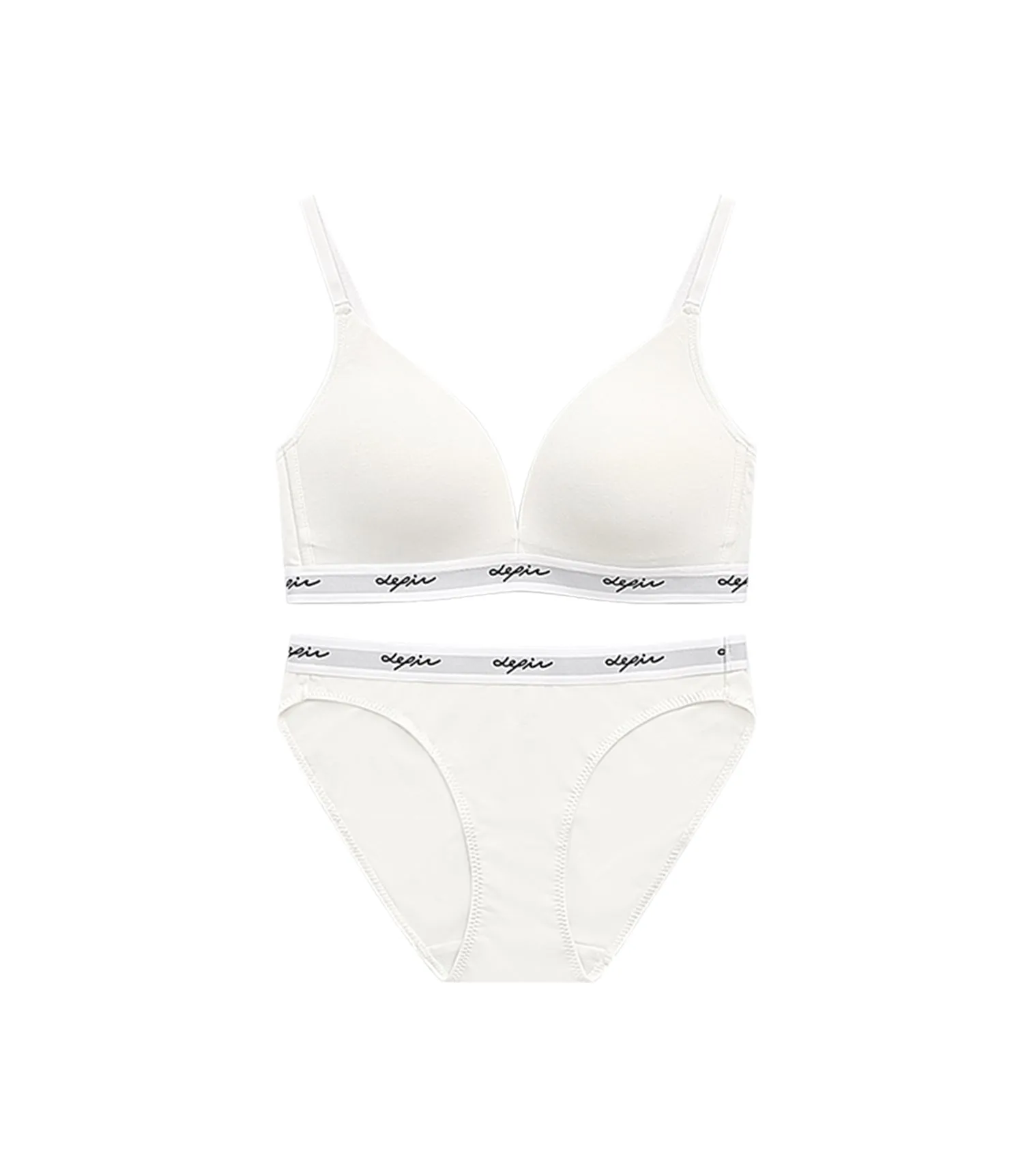 MODISH - Deep V Beauty Plunge Wireless Cotton Comfy Bra Set White