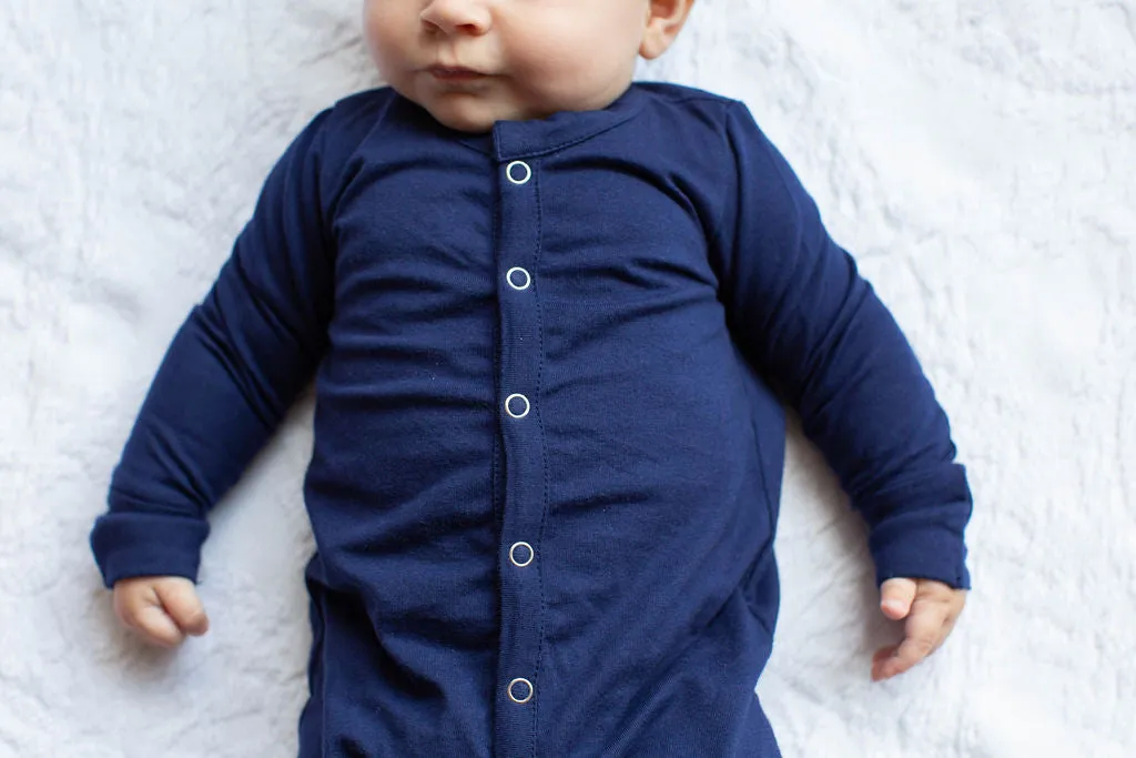 Navy Blue One Piece Footed Baby Romper (0-3mo Only)