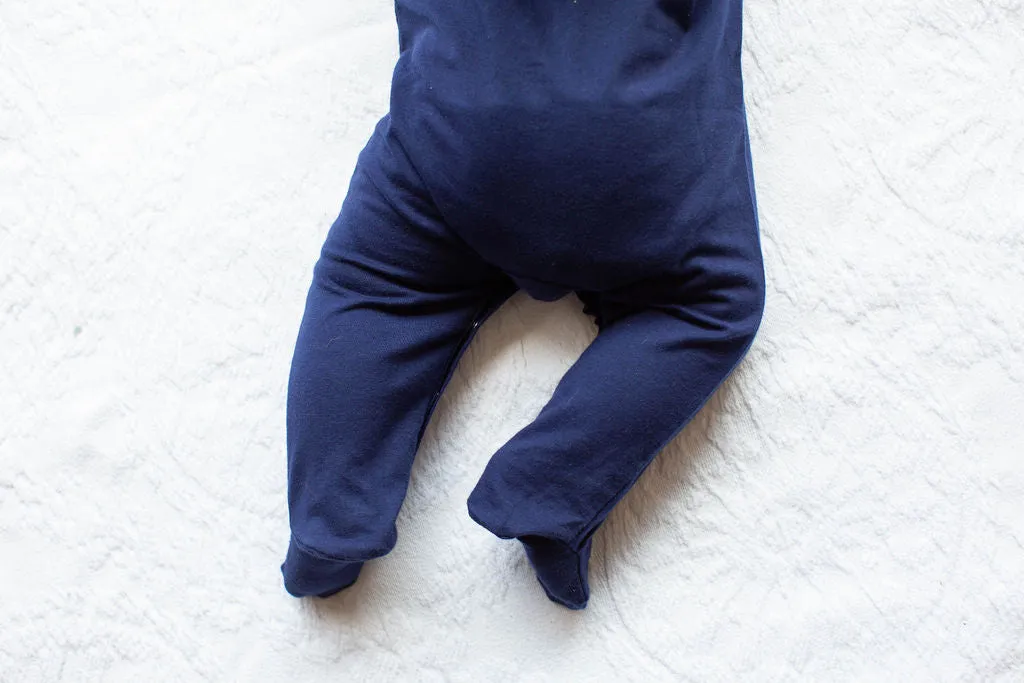 Navy Blue One Piece Footed Baby Romper (0-3mo Only)