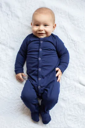 Navy Blue One Piece Footed Baby Romper (0-3mo Only)
